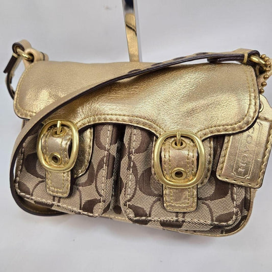 COACH Shoulder Bag Purse Signature Canvas Leather Authentic