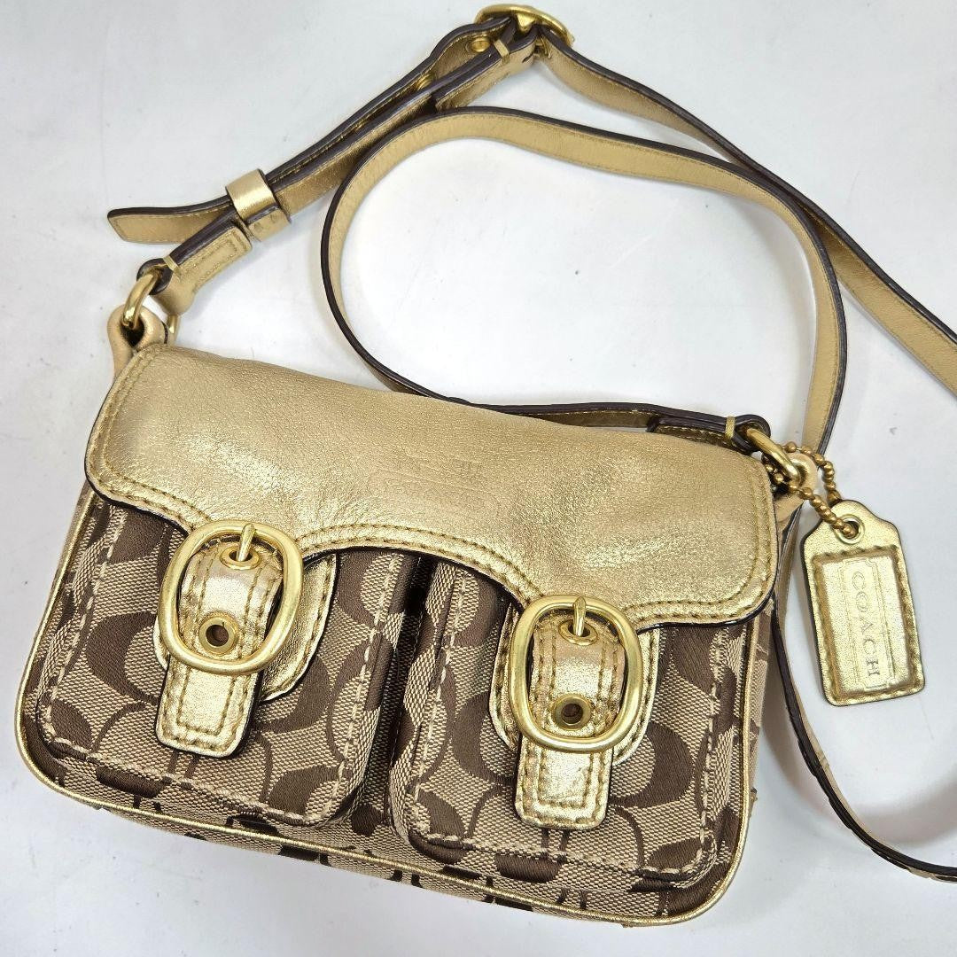 COACH Shoulder Bag Purse Signature Canvas Leather Authentic