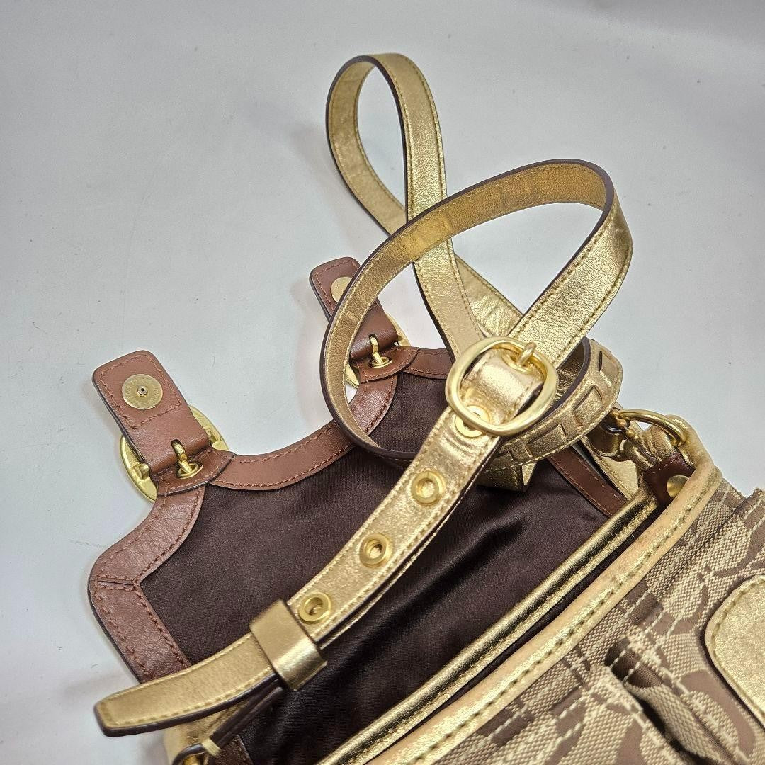 COACH Shoulder Bag Purse Signature Canvas Leather Authentic