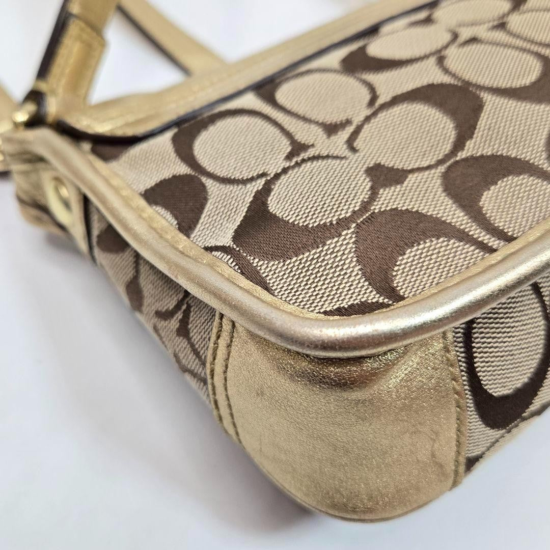 COACH Shoulder Bag Purse Signature Canvas Leather Authentic
