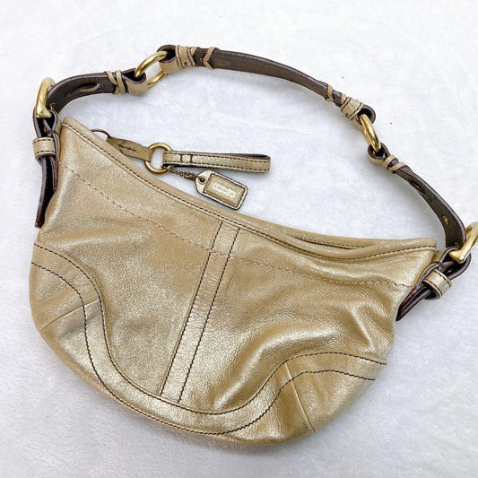 COACH Accessory Pouch Hand Bag Tote Purse 3685 Champagne Gold Authentic