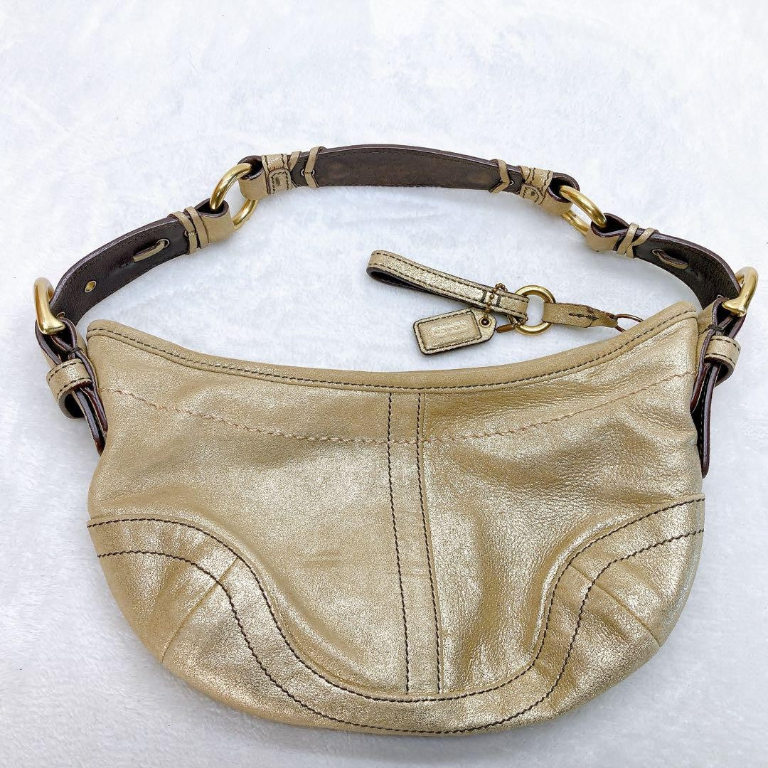 COACH Accessory Pouch Hand Bag Tote Purse 3685 Champagne Gold Authentic