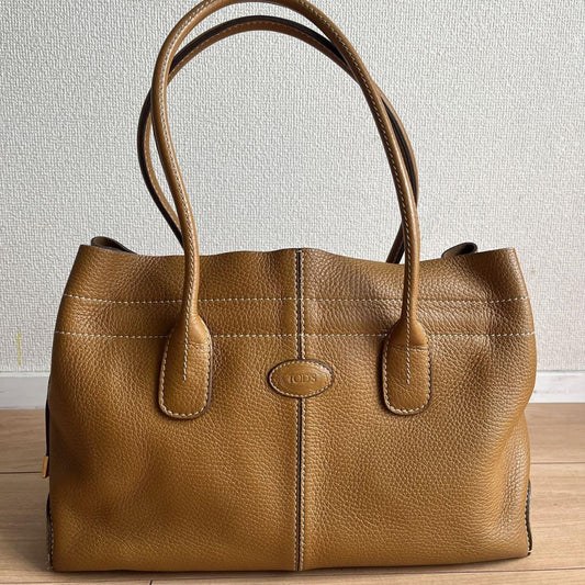 TOD'S Hand Bag Tote Purse D Bag Leather Brown Authentic