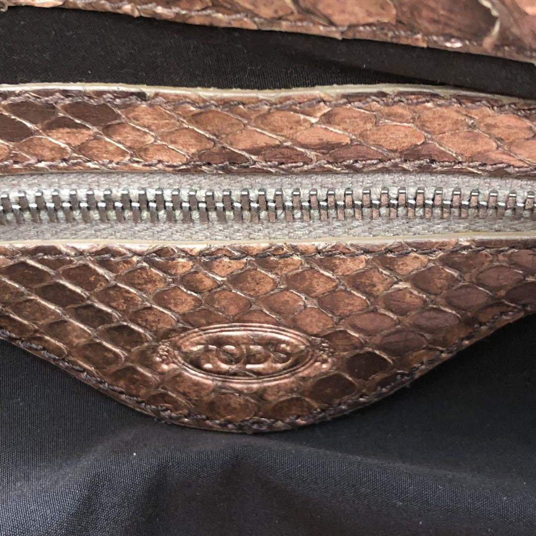 TOD'S Hand Shoulder Bag Tote Purse Accessory Pouch Leather Bronze Authentic