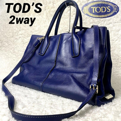 TOD'S Hand Shoulder Bag Tote Purse 2way D Bag Leather Blue Authentic