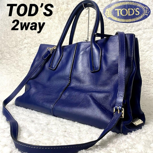 TOD'S Hand Shoulder Bag Tote Purse 2way D Bag Leather Blue Authentic
