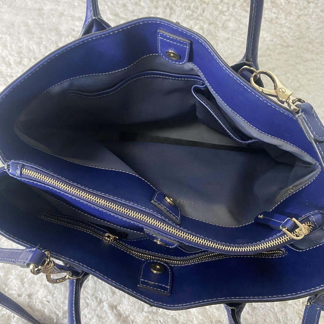 TOD'S Hand Shoulder Bag Tote Purse 2way D Bag Leather Blue Authentic