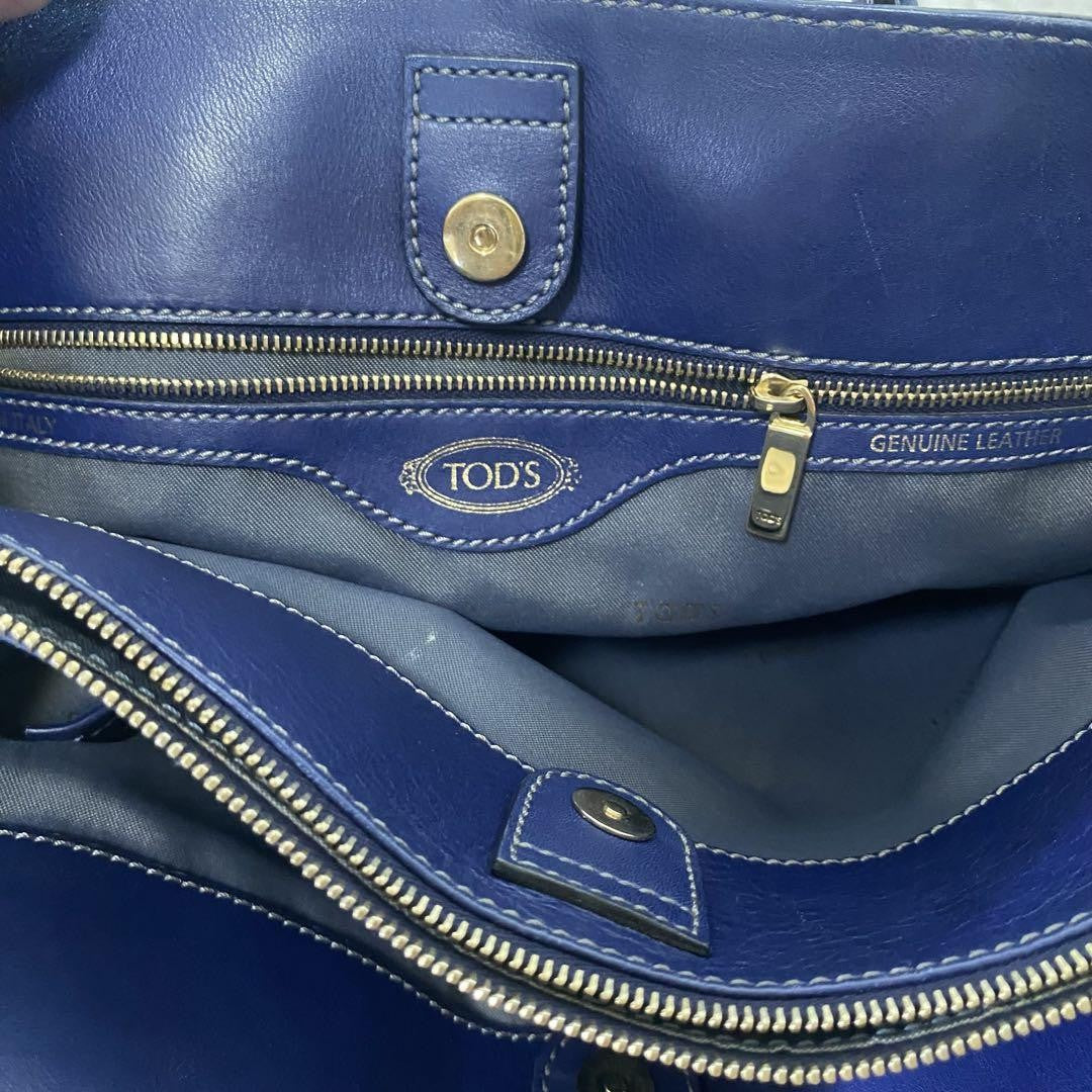 TOD'S Hand Shoulder Bag Tote Purse 2way D Bag Leather Blue Authentic