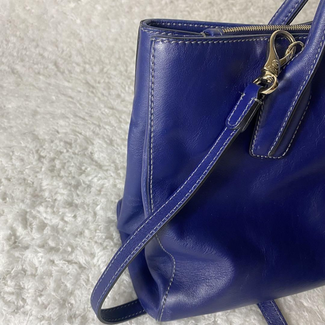 TOD'S Hand Shoulder Bag Tote Purse 2way D Bag Leather Blue Authentic