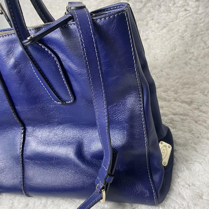 TOD'S Hand Shoulder Bag Tote Purse 2way D Bag Leather Blue Authentic