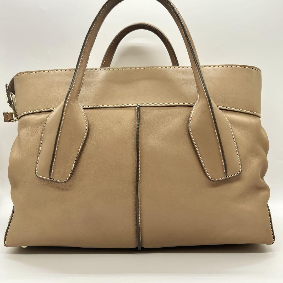 TOD'S Hand Shoulder Bag Tote Purse 2way D Bag Leather Camel Beige Authentic