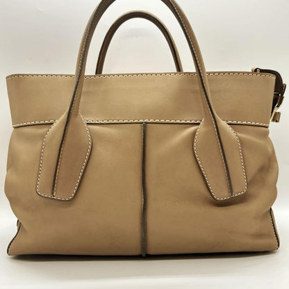 TOD'S Hand Shoulder Bag Tote Purse 2way D Bag Leather Camel Beige Authentic