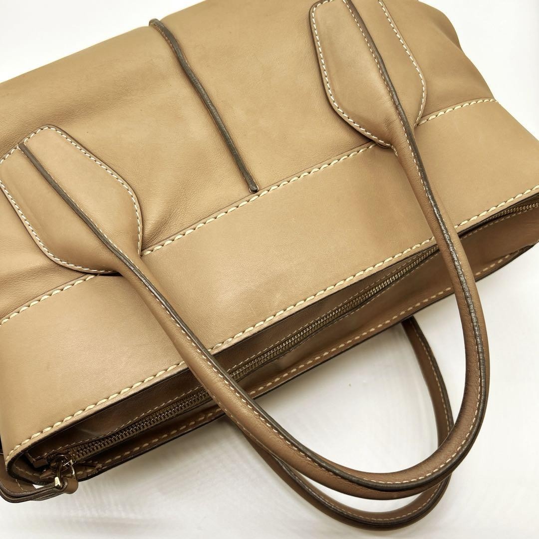 TOD'S Hand Shoulder Bag Tote Purse 2way D Bag Leather Camel Beige Authentic