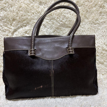 TOD'S Hand Bag Tote Purse Business Bag Leather Brown Black Authentic
