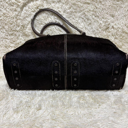 TOD'S Hand Bag Tote Purse Business Bag Leather Brown Black Authentic