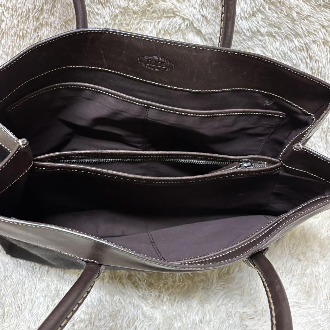 TOD'S Hand Bag Tote Purse Business Bag Leather Brown Black Authentic