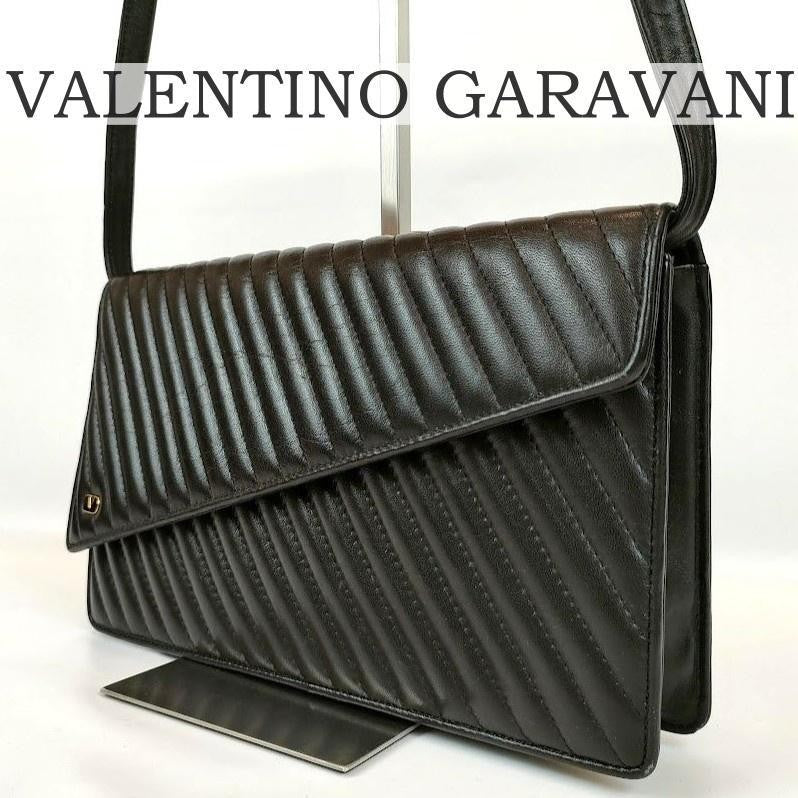 Valentino Garavani Shoulder Bag Purse 2way Logo Leather Black Authentic