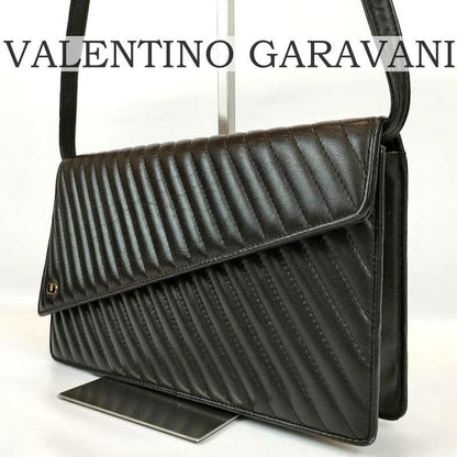 Valentino Garavani Shoulder Bag Purse 2way Logo Leather Black Authentic