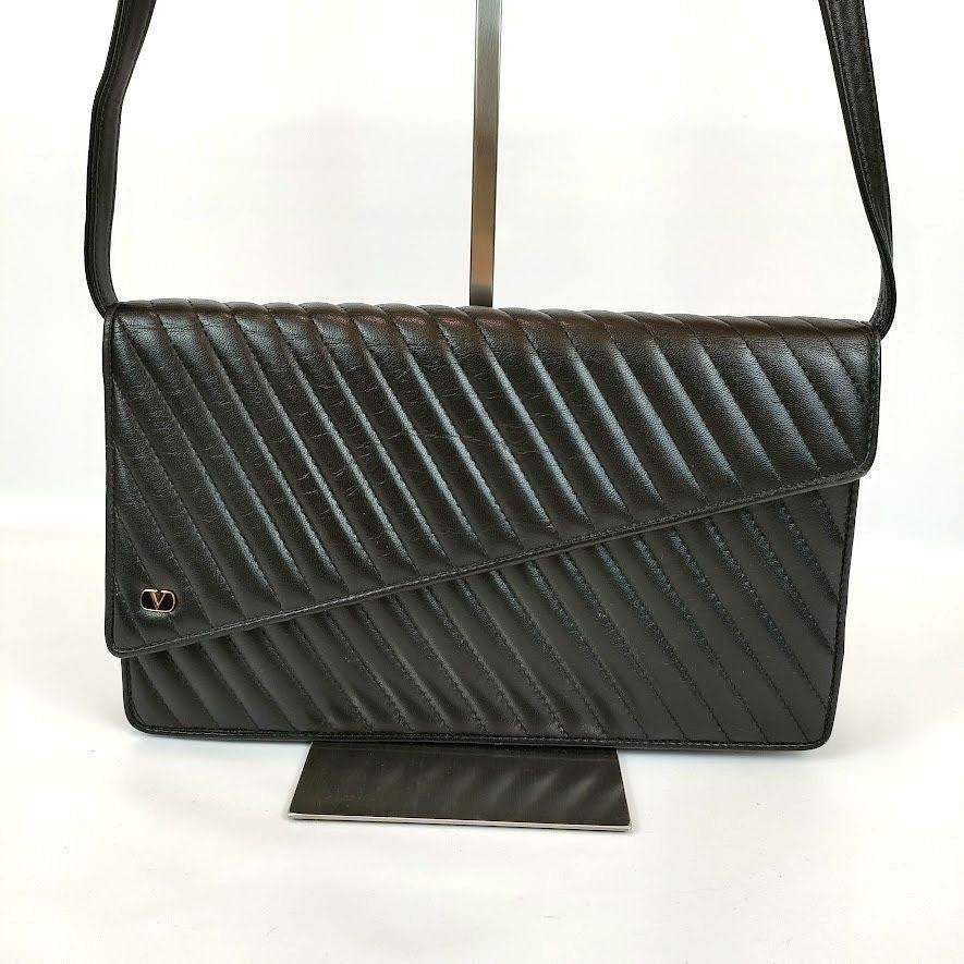 Valentino Garavani Shoulder Bag Purse 2way Logo Leather Black Authentic