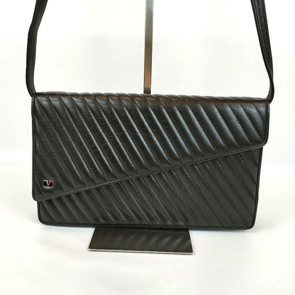 Valentino Garavani Shoulder Bag Purse 2way Logo Leather Black Authentic