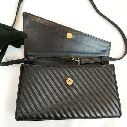 Valentino Garavani Shoulder Bag Purse 2way Logo Leather Black Authentic