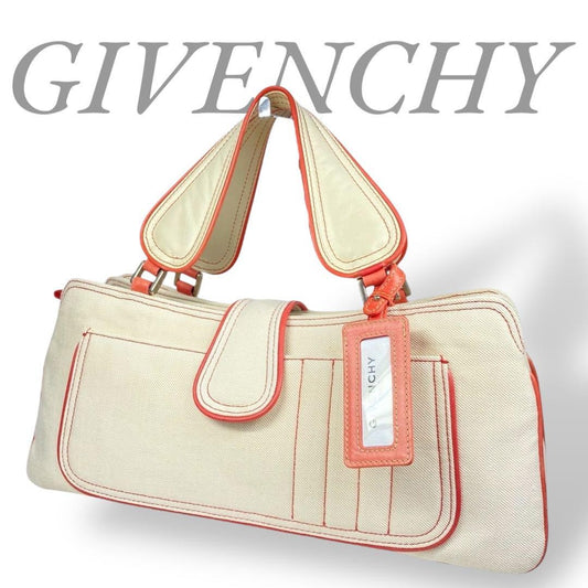 GIVENCHY Hand Bag Tote Purse Canvas Pink Beige Authentic