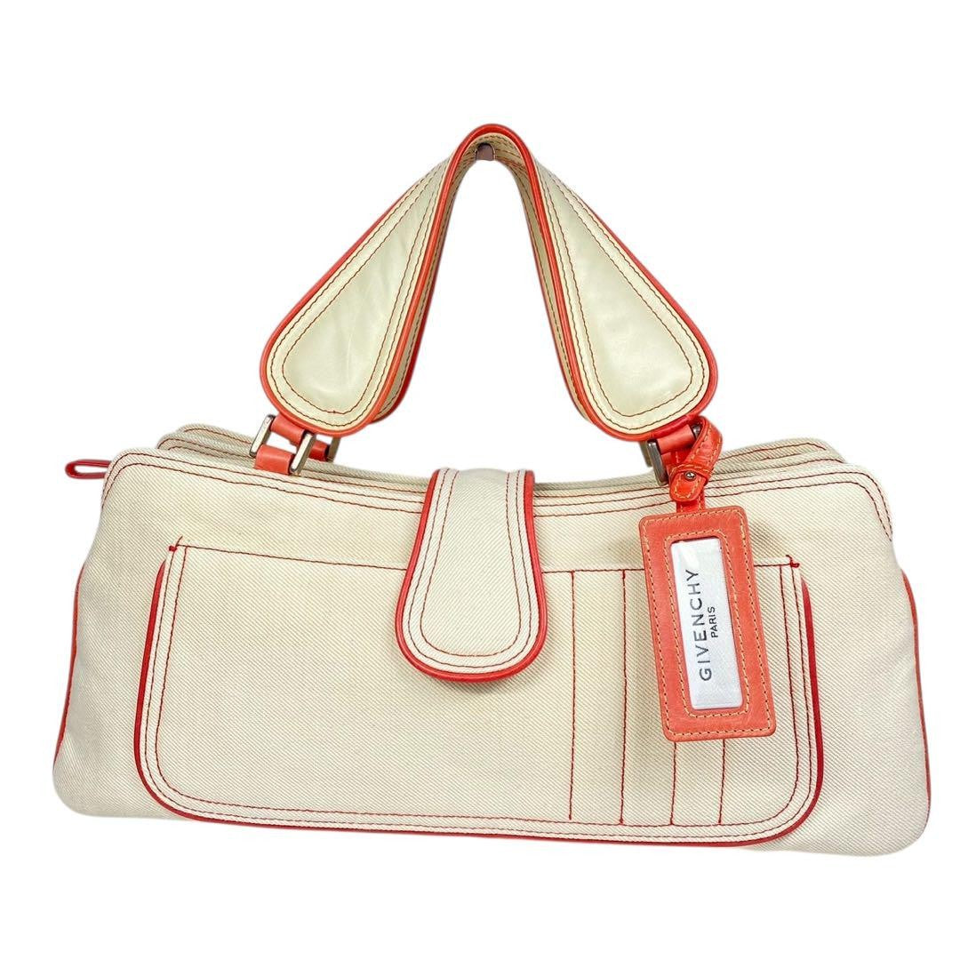 GIVENCHY Hand Bag Tote Purse Canvas Pink Beige Authentic