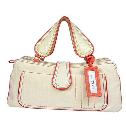 GIVENCHY Hand Bag Tote Purse Canvas Pink Beige Authentic