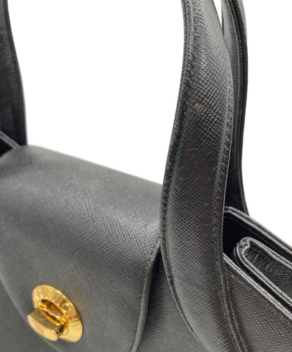 GIVENCHY Hand Bag Tote Purse OLD Turn Lock Black Authentic