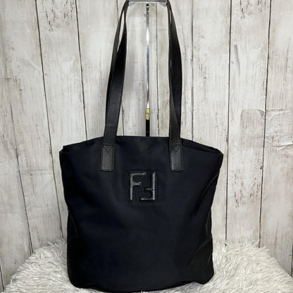 FENDI Hand Shoulder Bag Tote Purse FF Nylon Black Authentic