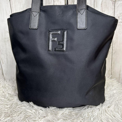 FENDI Hand Shoulder Bag Tote Purse FF Nylon Black Authentic