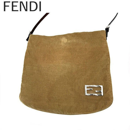 FENDI Shoulder Bag Purse FF Corduroy Camel Brown Authentic