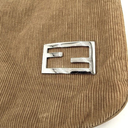 FENDI Shoulder Bag Purse FF Corduroy Camel Brown Authentic