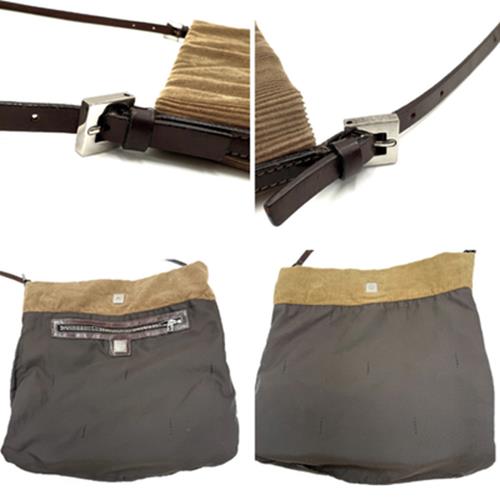 FENDI Shoulder Bag Purse FF Corduroy Camel Brown Authentic