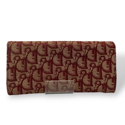 Christian Dior Flap Wallet Long Purse Trotter Canvas Leather Beige Red Authentic
