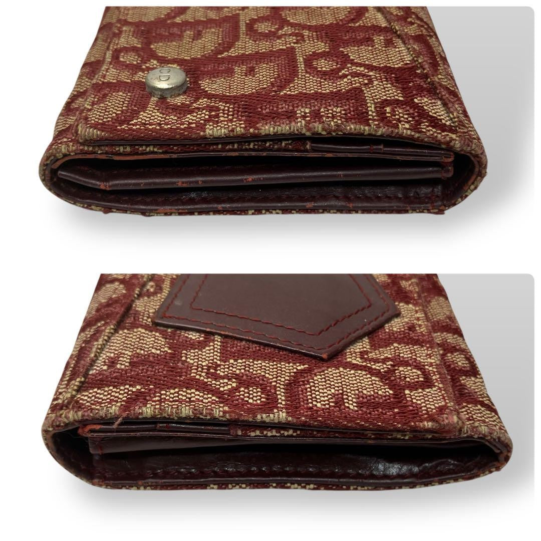 Christian Dior Flap Wallet Long Purse Trotter Canvas Leather Beige Red Authentic