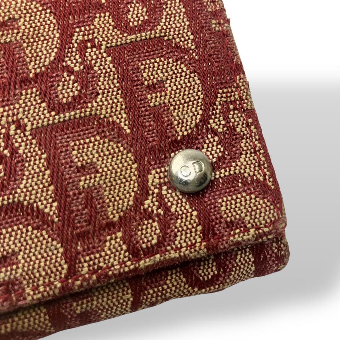 Christian Dior Flap Wallet Long Purse Trotter Canvas Leather Beige Red Authentic