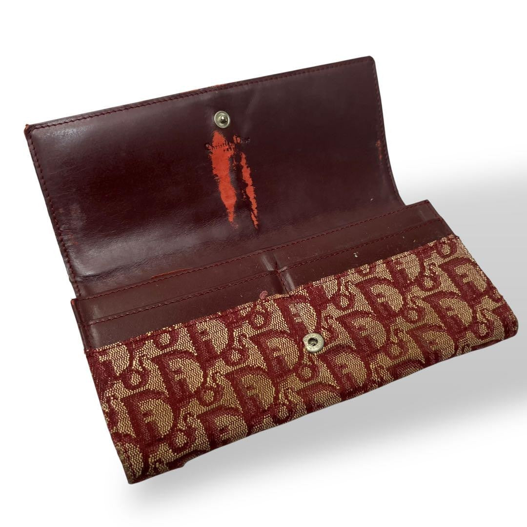Christian Dior Flap Wallet Long Purse Trotter Canvas Leather Beige Red Authentic