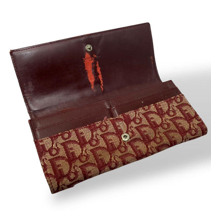 Christian Dior Flap Wallet Long Purse Trotter Canvas Leather Beige Red Authentic