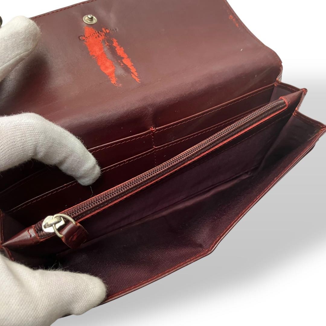 Christian Dior Flap Wallet Long Purse Trotter Canvas Leather Beige Red Authentic