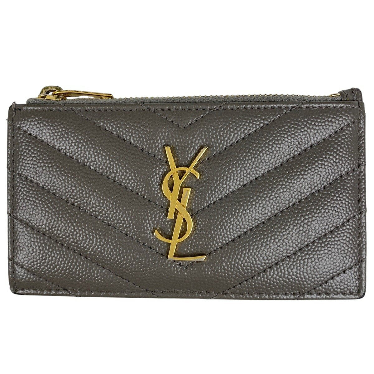 Saint Laurent Coin Case Wallet Purse Compact YSL Cassandra Leather Gray