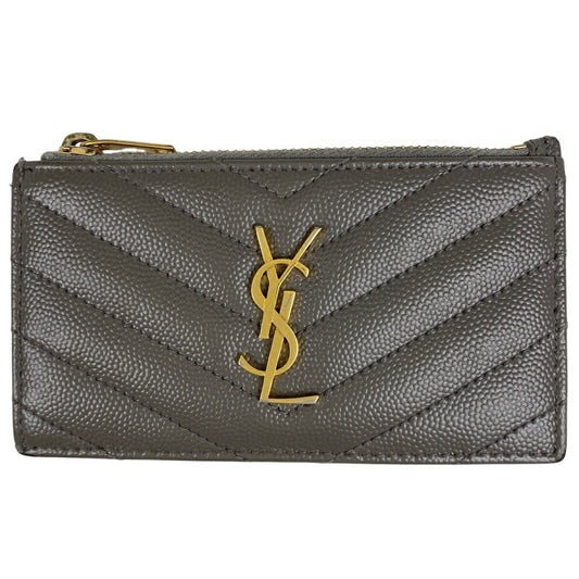 Saint Laurent Coin Case Wallet Purse Compact YSL Cassandra Leather Gray