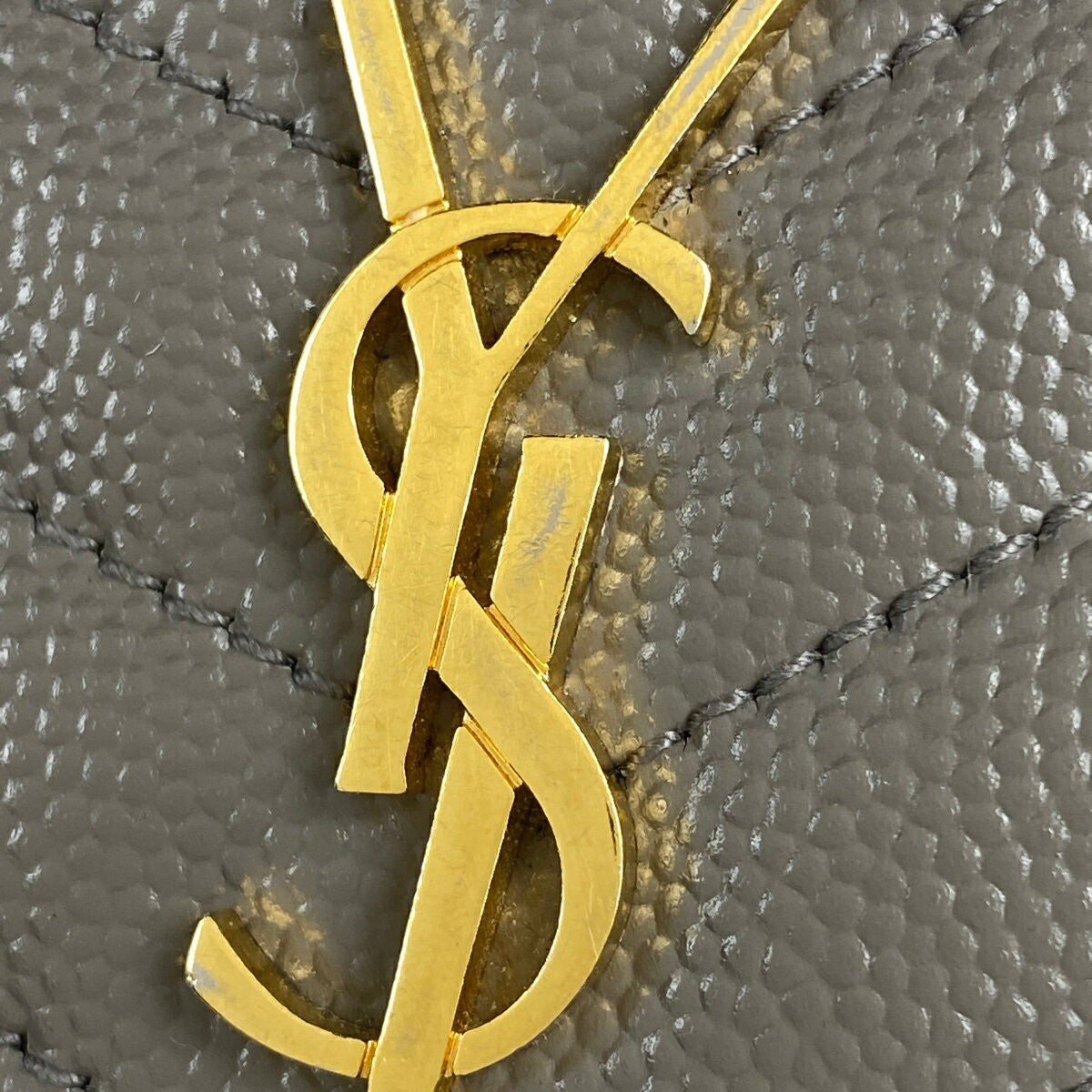 Saint Laurent Coin Case Wallet Purse Compact YSL Cassandra Leather Gray