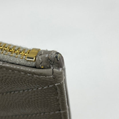 Saint Laurent Coin Case Wallet Purse Compact YSL Cassandra Leather Gray