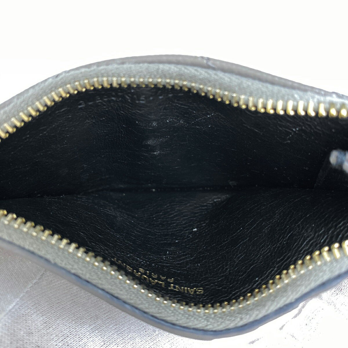 Saint Laurent Coin Case Wallet Purse Compact YSL Cassandra Leather Gray