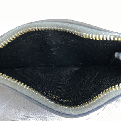 Saint Laurent Coin Case Wallet Purse Compact YSL Cassandra Leather Gray