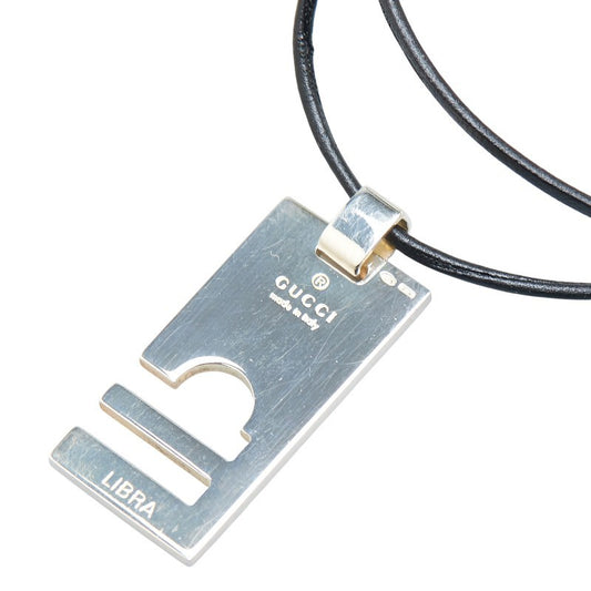 GUCCI Necklace Pendant LIBRA Black Leather Silver 925 Women Accessory Authentic