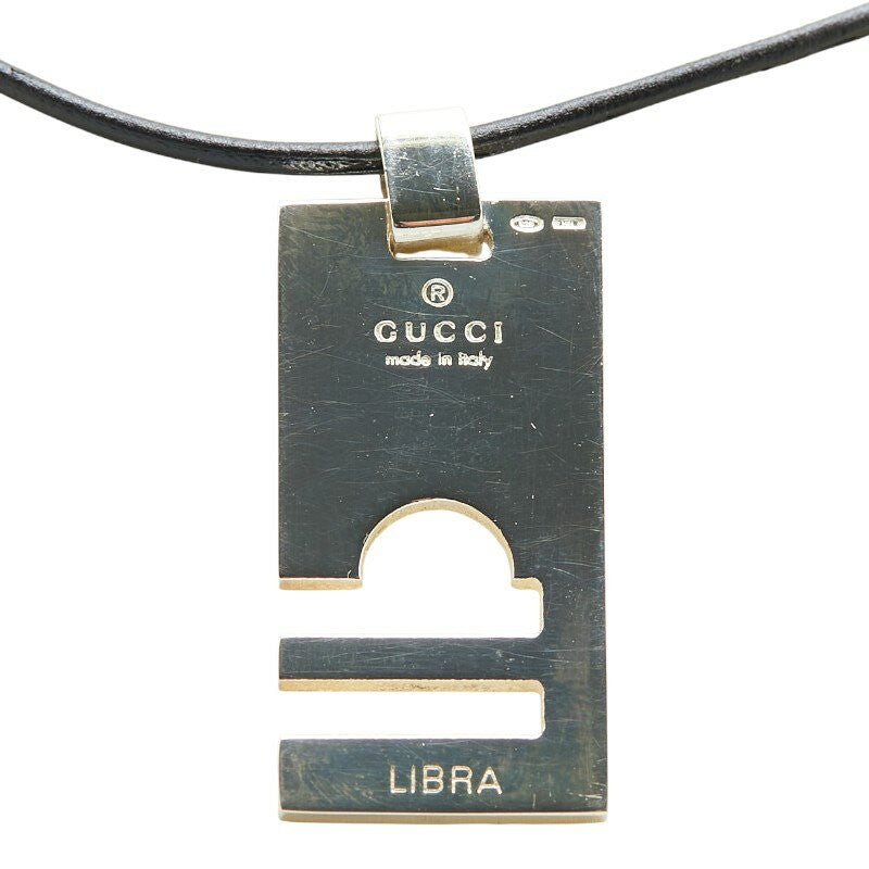 GUCCI Necklace Pendant LIBRA Black Leather Silver 925 Women Accessory Authentic
