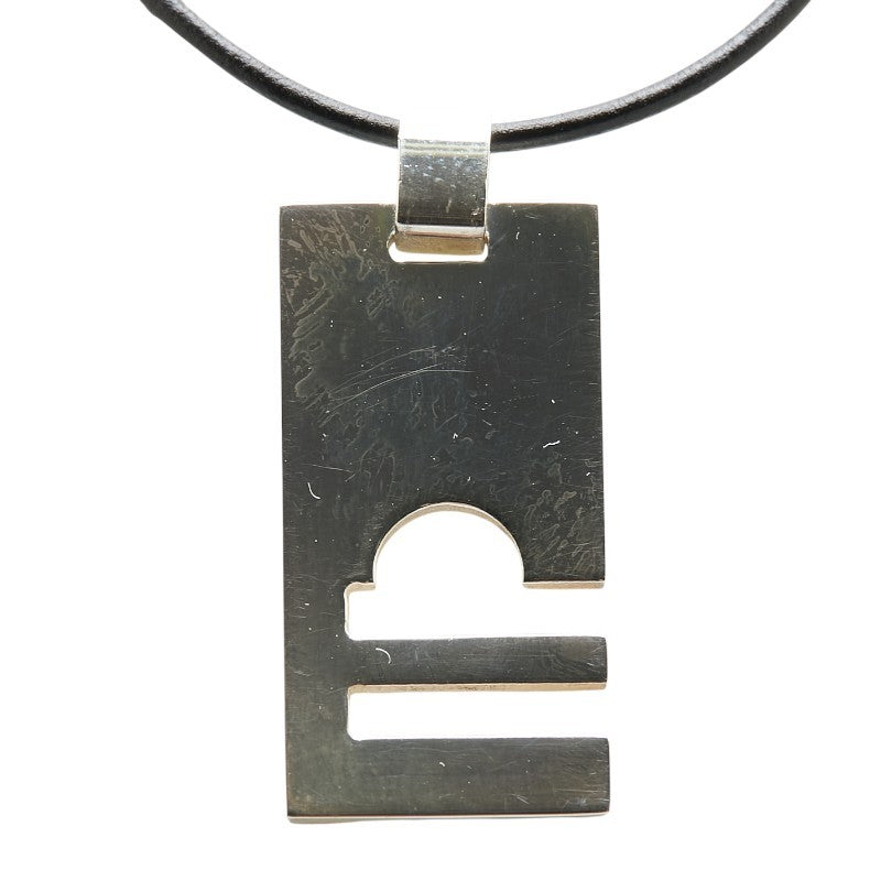 GUCCI Necklace Pendant LIBRA Black Leather Silver 925 Women Accessory Authentic