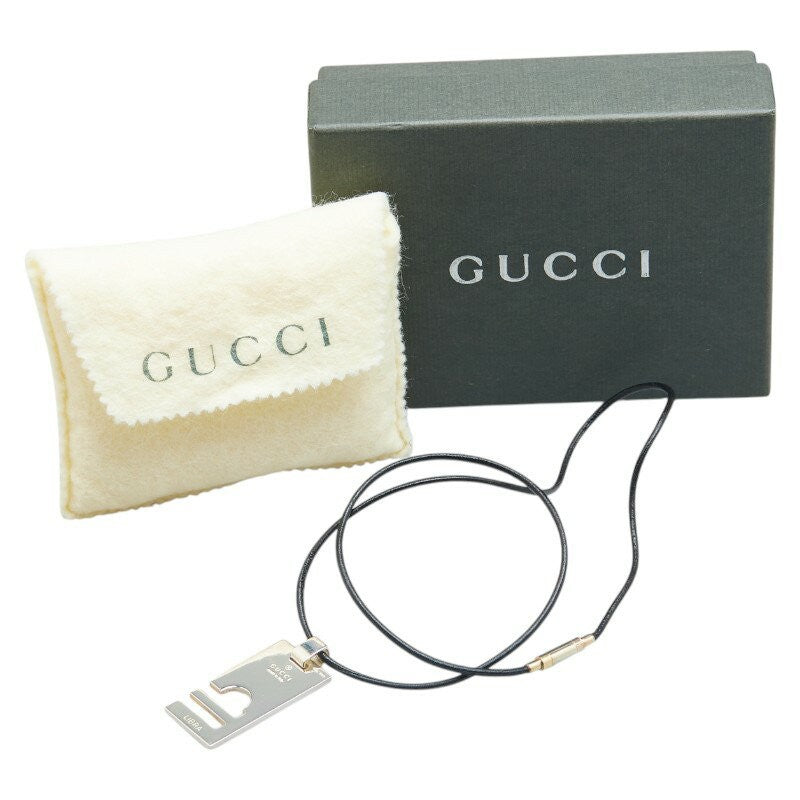 GUCCI Necklace Pendant LIBRA Black Leather Silver 925 Women Accessory Authentic